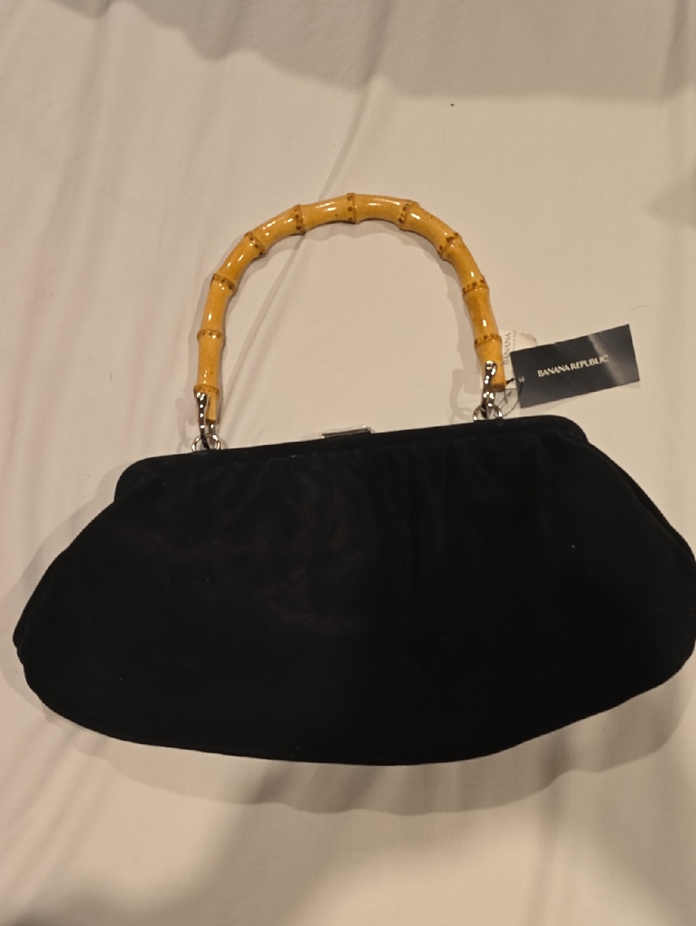 Banana Republic Black Velvet Shoulder Bag with Bamboo-Style Handle